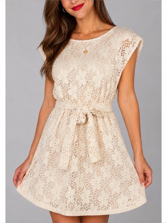 Sheep Dresses & Skirts - SHEEP • Cream Floral Lace Tie-Waist Mini Dress, M